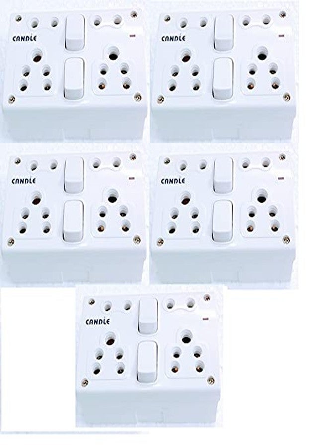 CANDLE 6Ampere Unbreakable 2 Switch 4 Socket/Outlets Combined with Box with Indicator Switch Socket Board (White, 2+4) Pack of 5 Pcs - Image 1